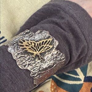 Sterling Silver and Gold Butterfly Cuff Bracelet JB